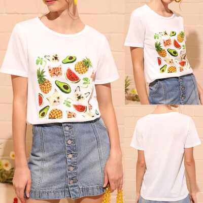 

Starmoon Women Fashion Leisure O-Neck Short Sleeve T-Shirt Tops Fruit Printing Blouse