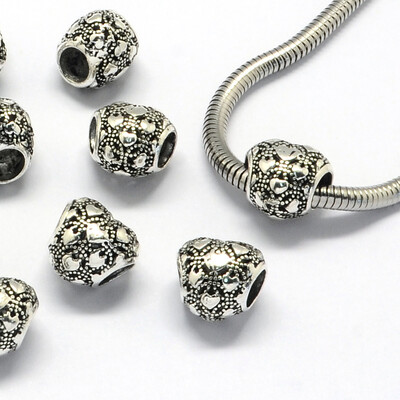 

Alloy European Beads Large Hole Beads Heart Antique Silver 11x12x10mm Hole 5mm