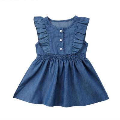 

Baby Kids Girls Adorable Butterfly Sleeve Denim Jeans Dress Clothes Dresses