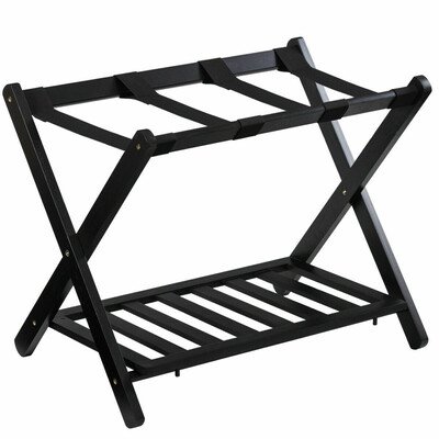 

Folding Wood Stand Travel Luggage Rack with Shelf