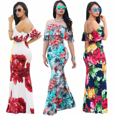 

Womens Summer Boho Floral Long Maxi Evening Cocktail Party Beach Dress Sundress