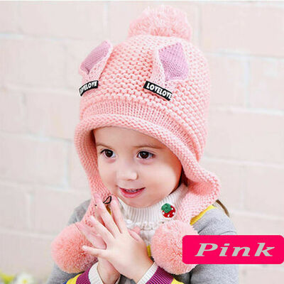 

Kids Children Knitted Beanie Hat Hats Cap Winter Worm Girls Boys Single Fur Pom