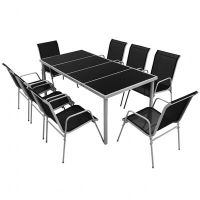 

9 Piece Outdoor Dining Set Steel Black