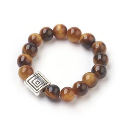 

Natural Tiger Eye Stretch Finger Rings with Alloy Finding Size 10 Antique Silver 20mm
