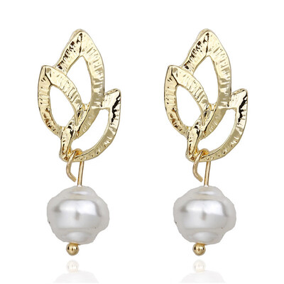 

EK521 Pearl Drop Earring for Women Geometric Gold Color Metal Earring Statement Jewelry ZA Women Valentines Day Gift Wedding