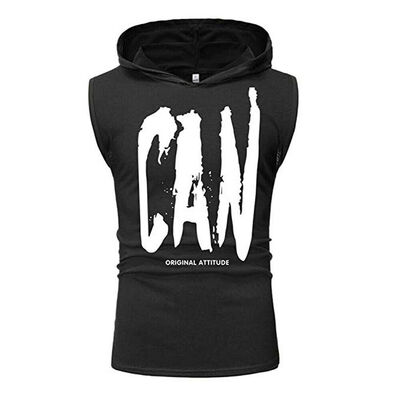 

Men Sports Gym Print Tank Top Hoodie Fitness Pullover Sleeveless Sweatshirt Vest