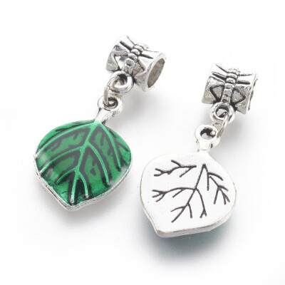 

Alloy Enamel European Dangle Beads Large Hole Pendants Leaf Green 33mm Pendant 22x15x3mm Hole 5mm