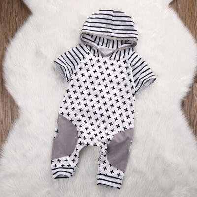 

Kids Baby Girl Boy Hooded Romper Cross Striped Jumpsuit Bodysuit Outfits Costume