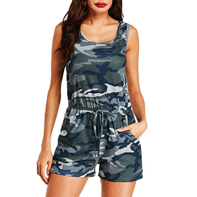 

Starmoon Womens Summer Sleeveless O Neck Printed Short Jumpsuit Rompers