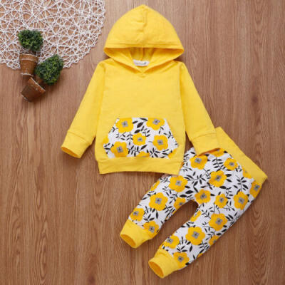 

Newborn Infant Baby Girl Clothes Floral Hooded Tops Long Pants 2PCS Outfits Set