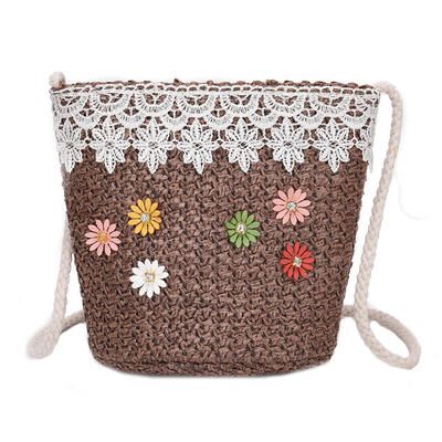 

Lace Flower Decor Shoulder Messenger Packs Straw Women Small Crossbody Bags