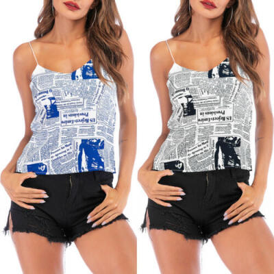 

New Women Casual Camisole Print Strappy Vest Top Sleeveless Blouse Tank T-Shirt