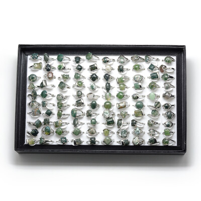 

Natural Moss Agate Rings with Alloy Findings Mixed Size 1619mm 100pcsbox