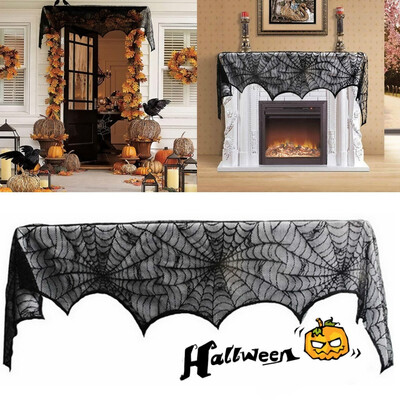 

290x48CM Halloween Wrap Spider Web Bat Lace Curtain Cloth Fireplace Scarf Lace Spider Web
