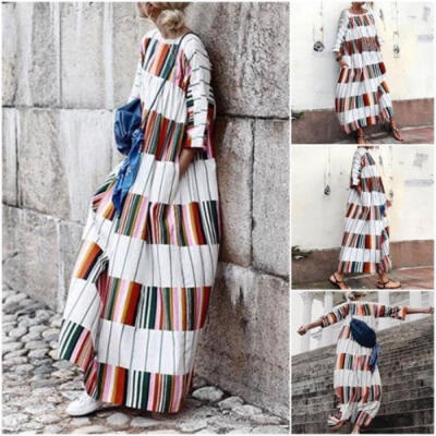 

Fashion Women Evening Cocktail Party Vintage Baggy Floral Long Maxi Casual Dress