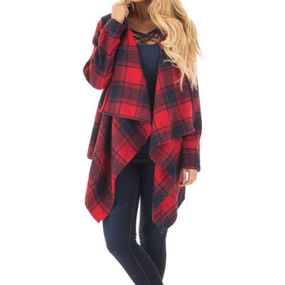 

Toponeto Womens All-Sleeve Plaid Shirt With Wide Lapel Cardigan Coat