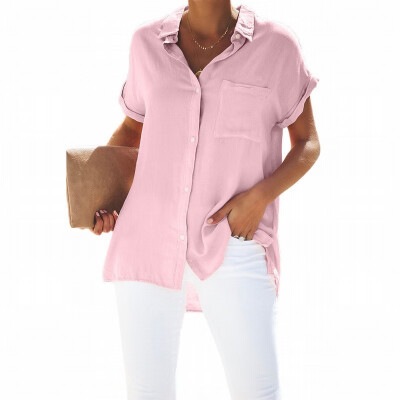 

Solid color shirt womens suit collar short-sleeved loose top