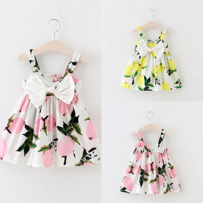 

Summer Infant Baby Girls Floral Dress Lemon Print Bowknot Sundress Clothes 0-3Y