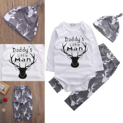 

AU STOCK Newborn Baby Boy Romper Jumpsuit Bodysuit Hat Pants Clothes Outfit Set