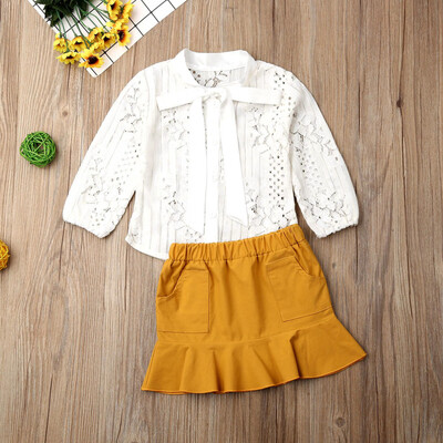 

Infant Baby Girl Clothes Lace Bowknot Tie Tops ShirtSkirt Dress Outfit Set
