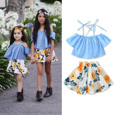 

US Toddler Kid Baby Girl Off Shoulder Floral Top Skirt Dress Outfits Set Clothes