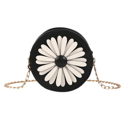 

Flower Decor Shoulder Packs PU Leather Women Round Chain Crossbody Bags