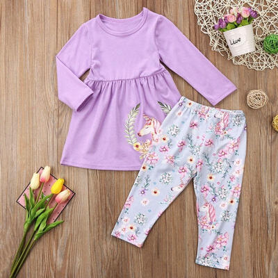 

Baby Fashion Toddler Baby Girl Unicorn Outfit Clothes Party Dress Tops Leggings Pants Set