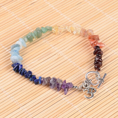 

Gemstone Chip Beaded Anklets with Alloy Toggle Clasps&Tibetan Style Alloy Ohm Pendants 230mm