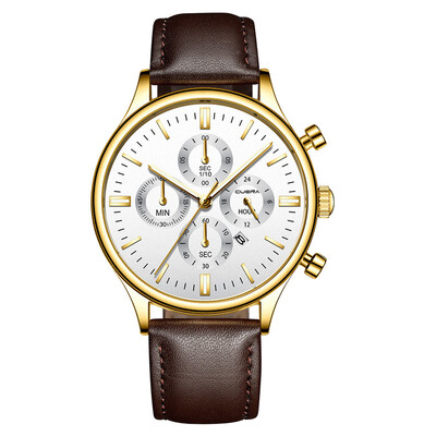 

Gobestart Fashion Sport Mens Stainless Steel Case Leather Band Quartz Analog Wrist Watch