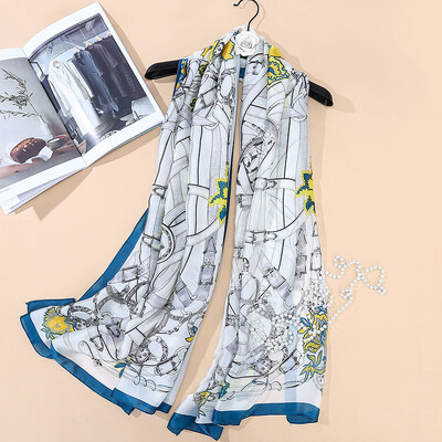 

New European&American silk scarf ladies retro chain scarf spring summer beach towel wild shawl SK049