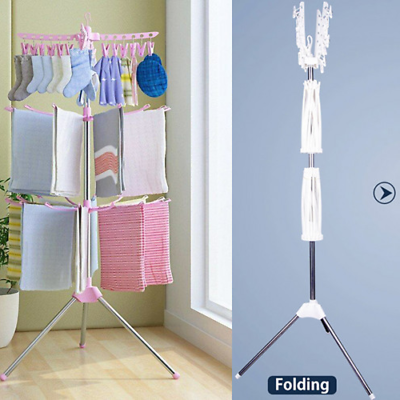 

3 Tier Folding Transportable Laundry Stand Drying Rack Tripod Clothes Hanger UK
