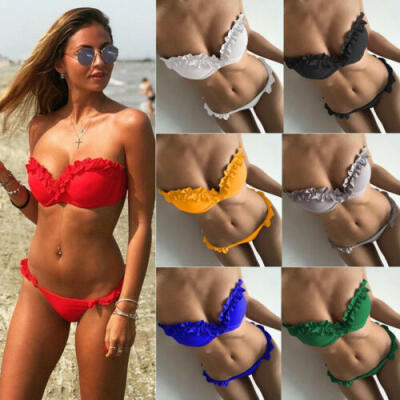 

Lady Strapless Swimwear Padded Pushup Swimsuit Beachwear Bathing Suit Bikini Set
