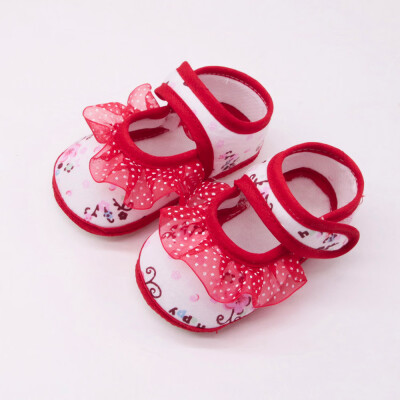 

Newborn Baby Girls Soft Shoes Soled Lace Floral Print Footwear Crib Shoes