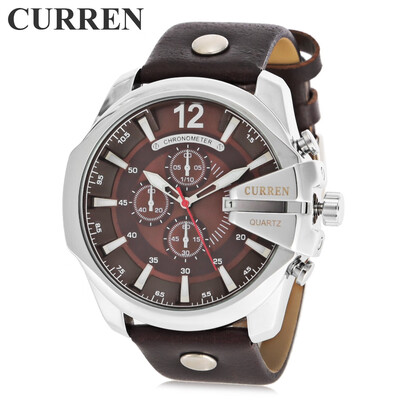 

Curren 8176 Men Quartz Watch with Date Display Leather Band Decorative Sub-dials