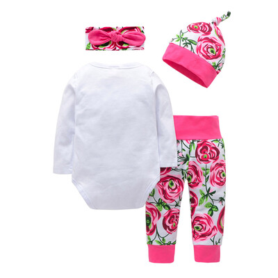 

Newborn Baby Girls Boys Letter Print Tops Floral Pant 4PCS Outfits Set Clothes