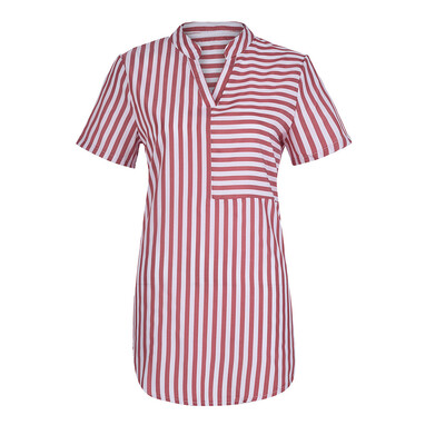 

Nomeni Women Casual Pocket Short Sleeve V-Neck Tops Casual Stripe Blouse T-Shirt