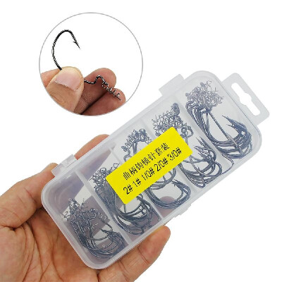 

50PCS Worm Hooks Set with Tackle Box Fishing Crank Hooks Set Spring Twist Hooks for Soft Fishing Baits