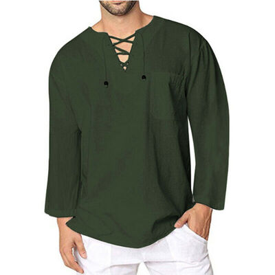 

New Mens Casual T Shirt Cotton Linen Tee Hippie Shirts Long Sleeve Yoga Top