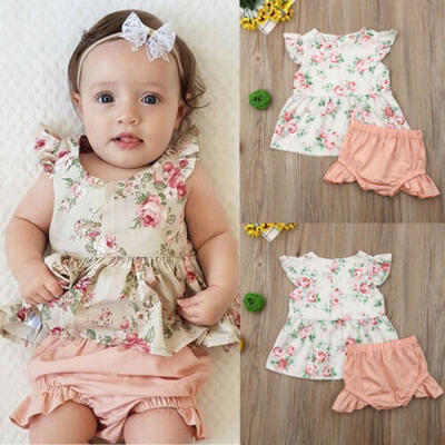 

Newborn Kid Baby Girl Clothes Ruffle Tops Floral Shorts Summer Outfits 2Pcs Set