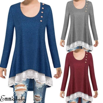 

5XL Fashion Women Loose Long Sleeve Irregular Casual Tops T-Shirt Blouse