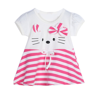 

Kids Children Girls Short Sleeve Cartoon Dress Striped Casual Dress Outfit