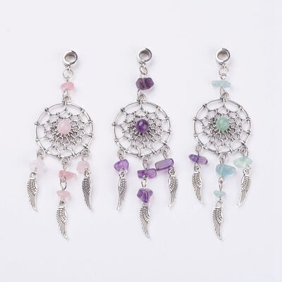 

Tibetan Style Alloy European Dangle Beads with Natural Chip Gemstone Dream Catcher 925mm Hole 5mm