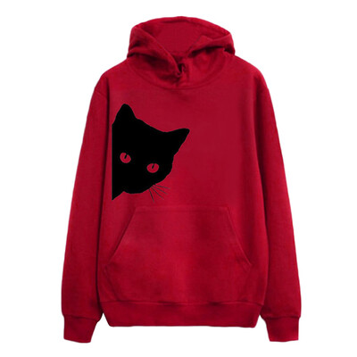 

Nomeni Womens Long Sleeve Cat Print Hoodie Sweatshirt Hooded Pullover Tops Blouse