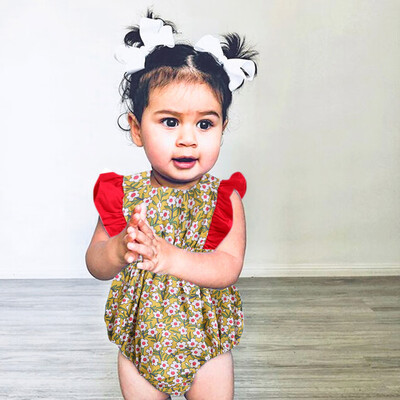 

Summer Infant Baby Girls Sleeveless Ruffles Floral Print Romper Bodysuit