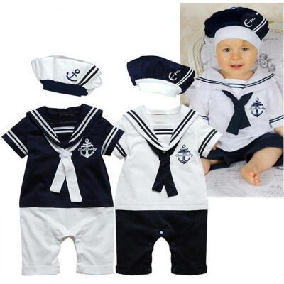 

NEW Baby Boy Girl Sailor Costume Suit Grow Outfit Romper Pants ClothesHAT 0-24M