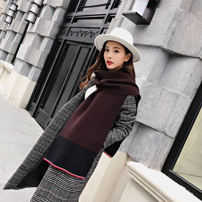 

Korean version of the female pressure wrinkle thickening dual-use scarf knitted wool couple models long spell color collar autumn&winter new