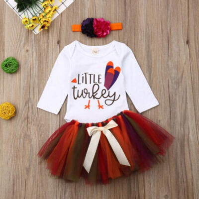 

Turkey Thanksgiving Infant Baby Girl Romper Tulle Skirt Headband Clothes Outfit