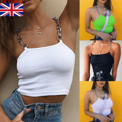 

UK Women Buckle Vest Boob Tube Crop Top Sheer Mesh T Shirt Cami Tank Top