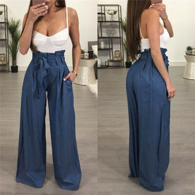 

Womens OL Office Loose Stretch High Waist Wide Leg Long Pants Palazzo Trousers