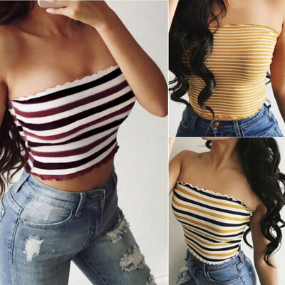 

Women Off Shoulder Elastic Tube Tops Bra Blouse Strapless Bandeau Crop Top